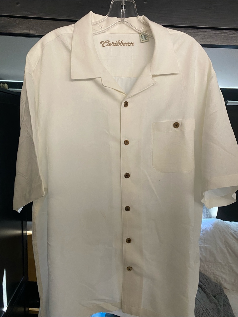 Caribbean White Short-Sleeve Cuban Collar Button-Down Shirt